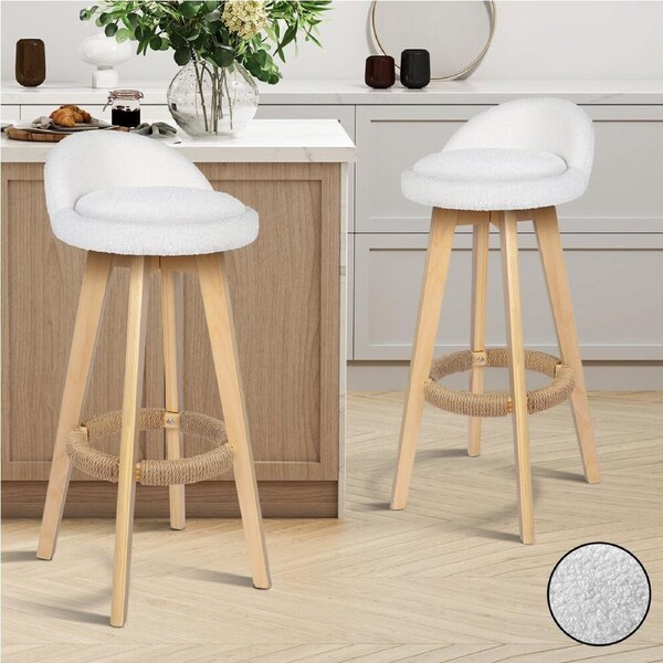 2x ALFORDSON Bar Stools Liam Wooden Boucle White