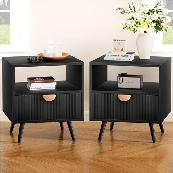 ALFORDSON 2x Bedside Table 1 Drawer Black
