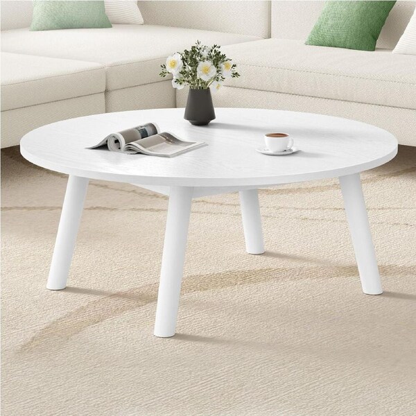 ALFORDSON Coffee Table Round Table Sturdy Wooden Legs Living Room White