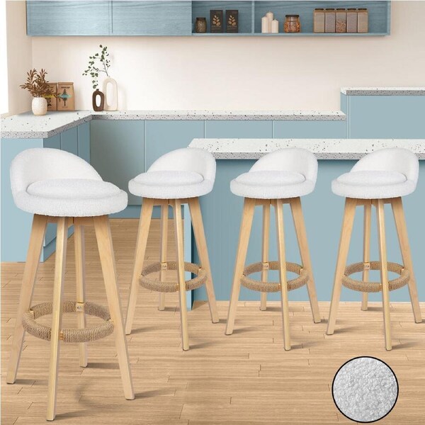4x ALFORDSON Bar Stools Liam Wooden Boucle White