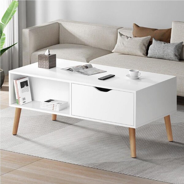 ALFORDSON Coffee Table Storage Tables 2 Drawers Shelf Modern Desk White
