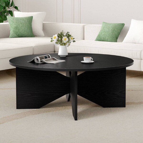 ALFORDSON Coffee Table Round Table X-shape Wooden Legs Living Room Black