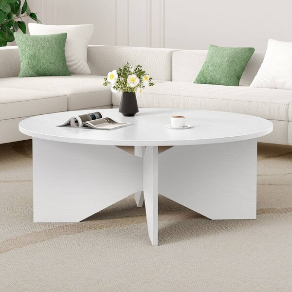 ALFORDSON Coffee Table Round Table X-shape Wooden Legs Living Room White