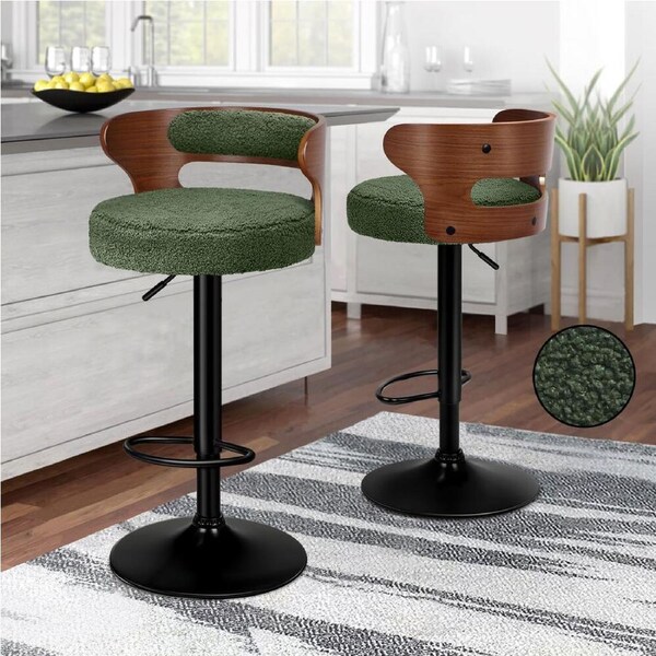 2x ALFORDSON Bar Stools Swivel Chair Boucle Green