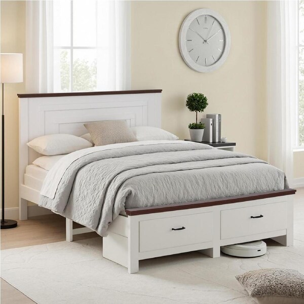 Artiss Queen Wooden Bed Frame with 2 Drawer Platform Bed with Headboard White Bed Base for Bedroom