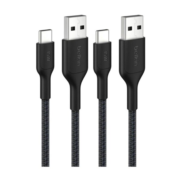 2PK Belkin BoostCharge Pro Braided USB-A to USB-C Charging Cable 2m Black
