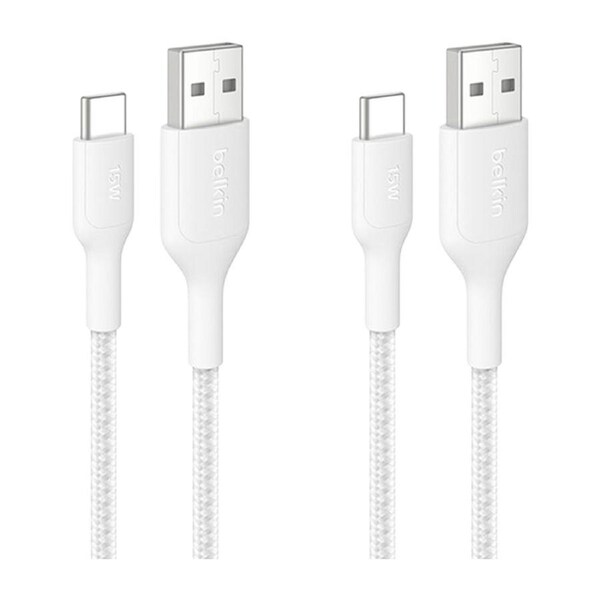 2PK Belkin BoostCharge Pro Braided USB-A to USB-C Charging Cable 1m White