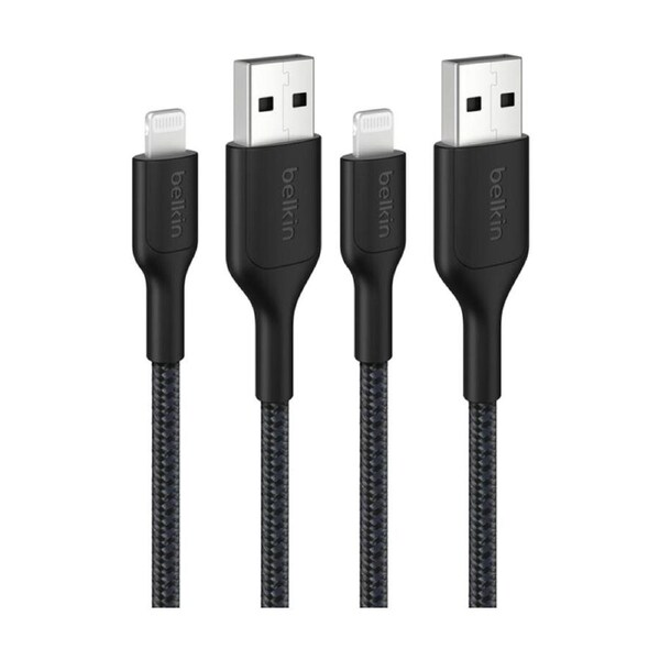 2PK Belkin BoostCharge MFi-Certified USB-A to Lightning Charging Cable 15cm Blk