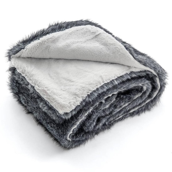 Giantex Luxury 740GSM Thick Plush Faux Wolf Fur Throw Blanket Soft Fluffy & Cozy Faux Fur Blanket for Bed Sofa & Armchair Oversized Warm Winter Decor