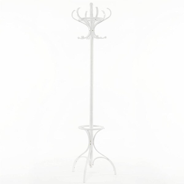 Giantex 181CM Wood Coat Rack Hat Stand Clothes Hanger w/12 Hooks & Umbrellar Holder Entryway Living Bedroom White