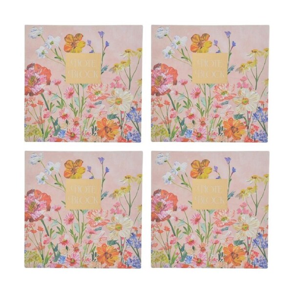 4PK Gibson Gifts Saffron Noteblock With Pen Stationery Notebook Floral Theme