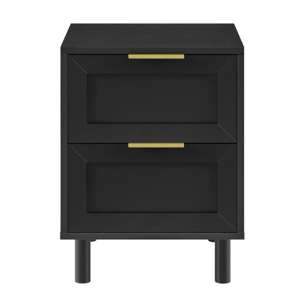 Design Square Sky Wooden Nightstand Bedside Table 2-Drawers Black