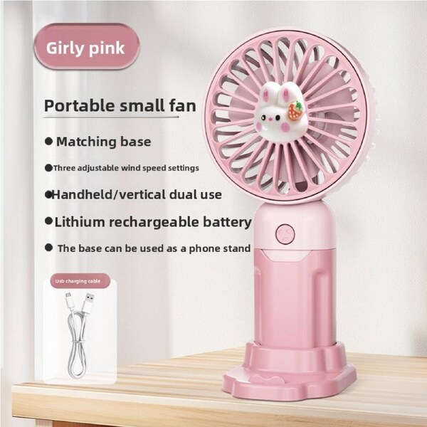 Handheld desktop fan cute cartoon mini portable small USB fan - Doll Pink