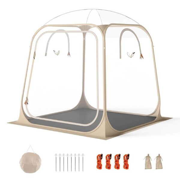 Costway 215x215CM Pop Up Sports Tent Clear Bubble Tent All-Weather Waterproof Pod Shelter Sealed Floor Outdoor Camping