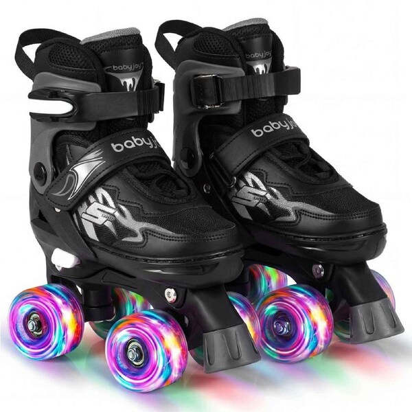 Costway 4-Size Adjustable Roller Skates Fun Quad Skating Shoes Roller Blades Light-up Wheels Beginner Age 5-7 Black