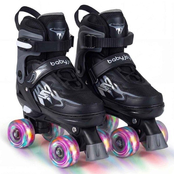 Costway 4-Size Adjustable Roller Skates Fun Quad Skating Shoes Roller Blades Light-up Wheels Beginner Age 7-9 Black