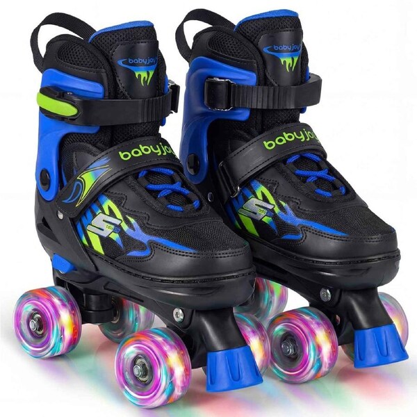 Costway 4-Size Adjustable Roller Skates Fun Quad Skating Shoes Roller Blades Light-up Wheels Beginner Age 7-9 Blue
