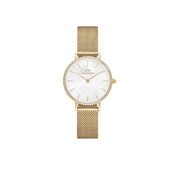 Daniel Wellington Petite 28 Bezel Mesh White Mother of Pearl Gold Watch