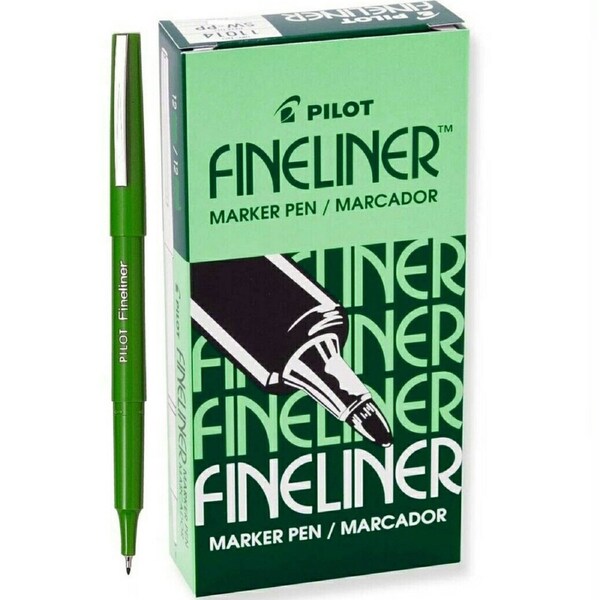 Pilot Original Fineliner Pen Marker 0.4mm Green Box 12