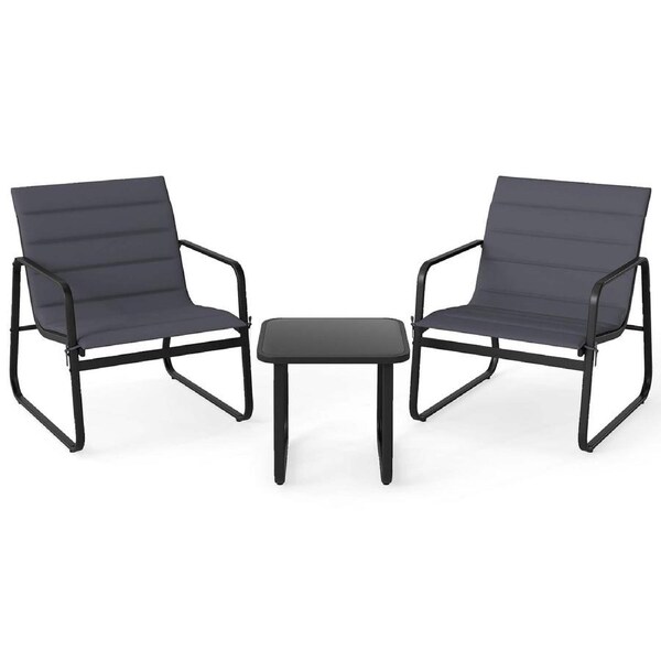 Costway 3 Piece Bistro Set Outdoor Furniture Setting Patio Tempered Glass Side Table & 2 Chairs Garden Balcony
