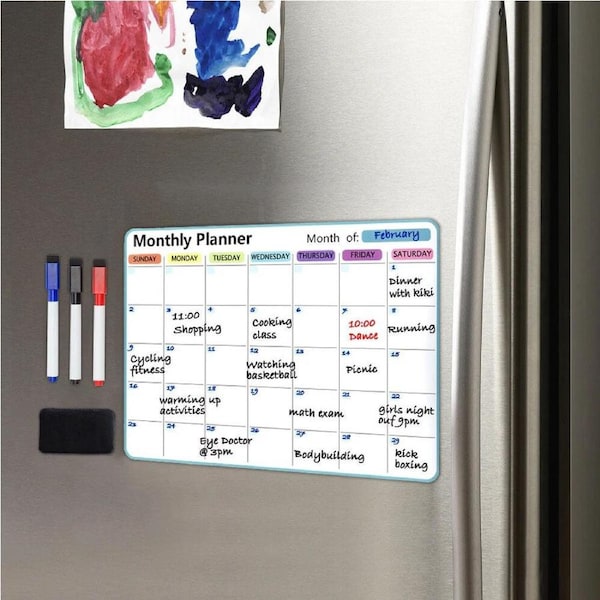 Monthly Planner Fridge Calendar Whiteboard with 3 markers & an Eraser