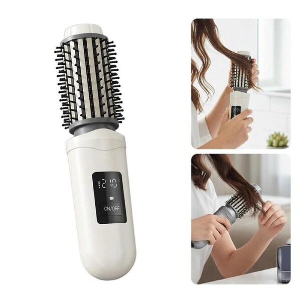White Cordless Hot Brush & Hair Styler, Portable Travel Heated Curling Brush & Hair