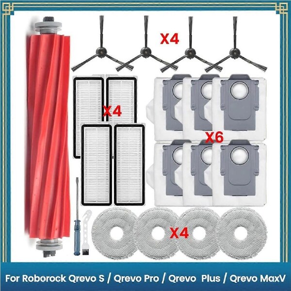 21PCS Main Brush Side Brush Hepa Filter Dust Bag for Roborock Qrevo S