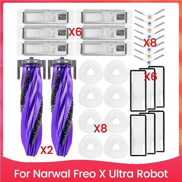 30PCS Brush Filter Dust Bag and Mop Cloth Kit for Narwal Freo X Ultra
