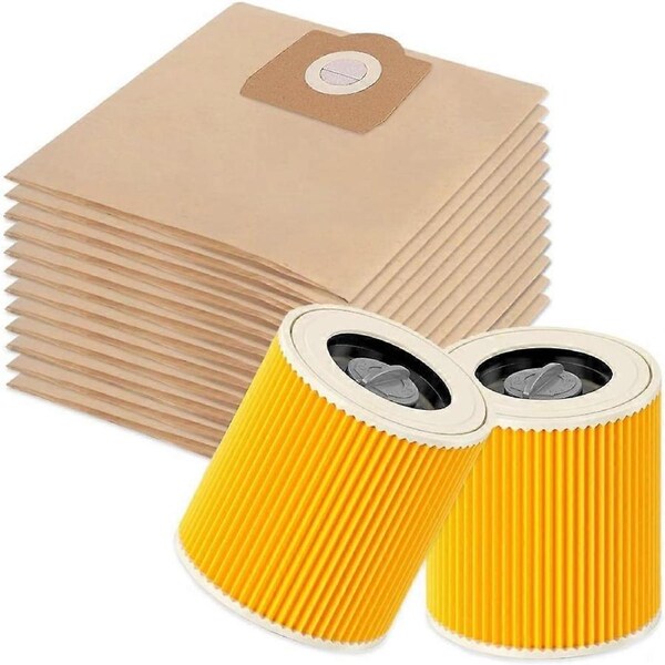 10 Bags for Karcher WD3 WD2 WD1 MV2 MV3 SE 4002 Vacuum Cleaners with 2 Filters 6.959-130. / 6.414-552.0