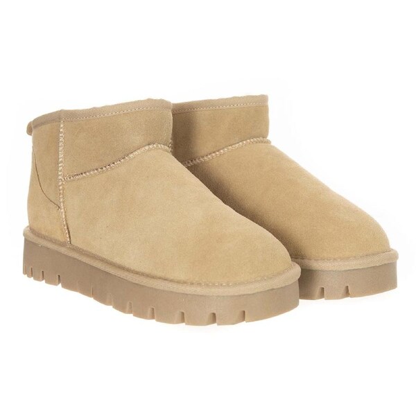 Uggaroo Womens Lucie Mini Platform Slipper Boots Leather Upper Wool Breathable Beige / (10-11)