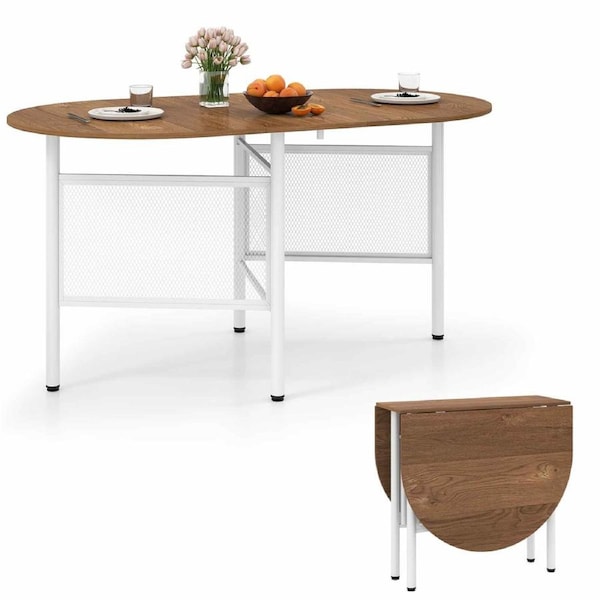 Costway Folding Dining Table 3in1 Drop Leaf Kitchen Counter Height 6-8 People Metal Writing Craft Station Bar Oval