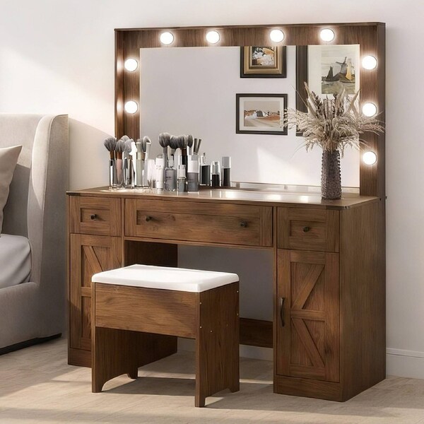 Levede Dressing Table LED Makeup Mirror Stool Set Vanity Desk Cabinet 3 Drawers
