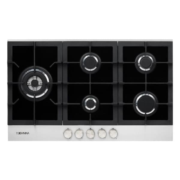 Technika 90cm 5 Burner Black Glass & Stainless Steel Gas Cooktop