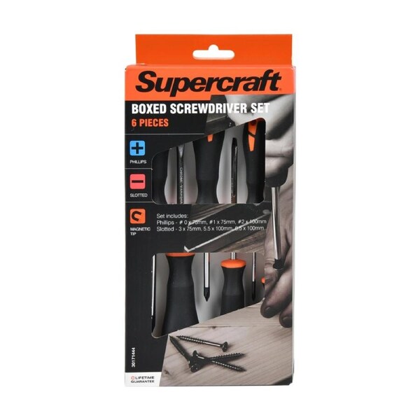 6pc Supercraft Boxed Screwdriver DIY/Carpentry Tool Set Phillips & Slotted
