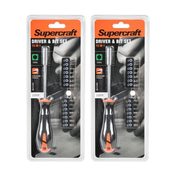 2PK Supercraft 15-in-1 Torx Screwdriver & Bit DIY/Carpentry Tool Set Multi-sized