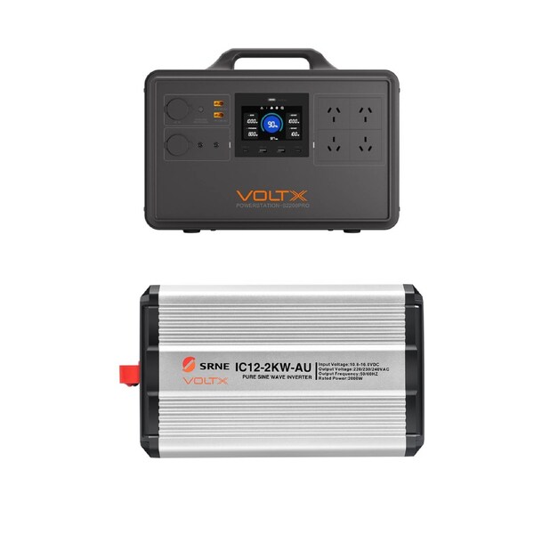 VoltX 2400W 2240Wh Portable Power Station + 12V 2000W Pure Sine Wave Inverter - Backup Power for Home & Camping