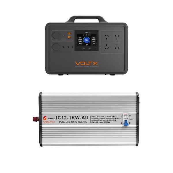 VoltX 2400W 2240Wh Portable Power Station + 12V 1000W Pure Sine Wave Inverter - Backup Power for Home & Camping