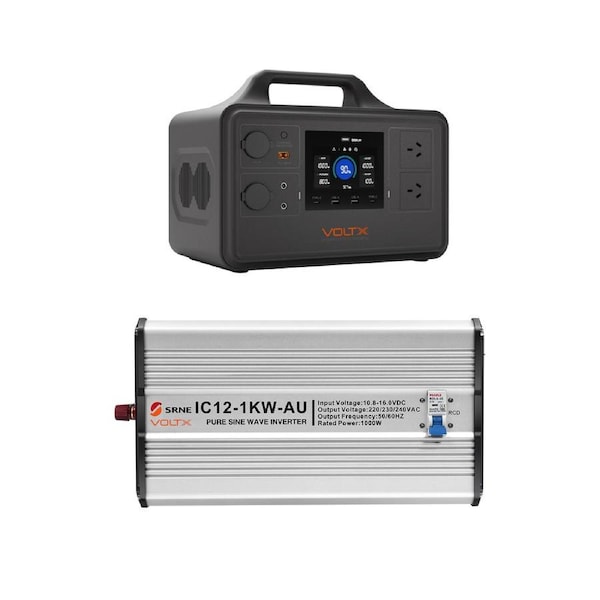 VoltX 1800W 1030Wh Portable Power Station + 12V 1000W Pure Sine Wave Inverter - Backup Power for Home & Camping