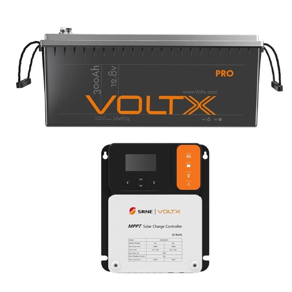 VoltX 12V 300Ah 3840Wh LiFePO4 Lithium Battery + 30A MPPT Solar Charge Controller - Off-Grid Solar Power System