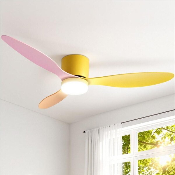 52'' Devanti Ceiling Fan 3 Blades DC Motor w/Light w/Remote Yellow Pink Orange