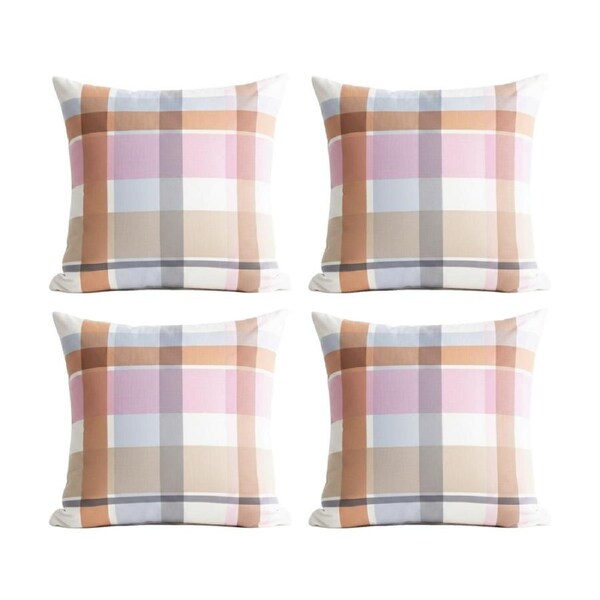 4PK Renee Taylor Textured Cotton Reversible European Pillowcase Miranda Check