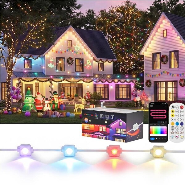 Advwin Permanent Outdoor Lights 30m, 44 Scene Modes, Remote/APP/Music/Voice/Box Control, Daily Party Decor