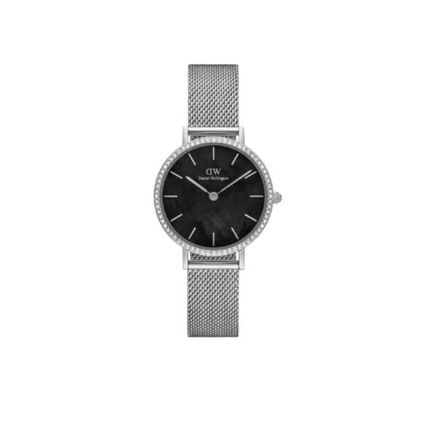 Daniel Wellington Petite 28 Bezel Mesh Black Mother of Pearl Silver Watch