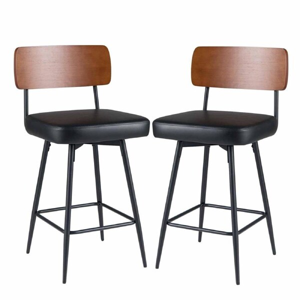 Costway Bar Stools Set of 2 Padded Barstools Swivel Counter Height Chair w/Footrest Kitchen Island Dining Room Black