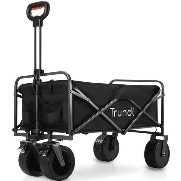 TRUNDL 106L Electric Folding Pull Cart Powerful Easy Hill Climbing, All-terrain Wheels, Wagon for Beach Camping Shopping, Black