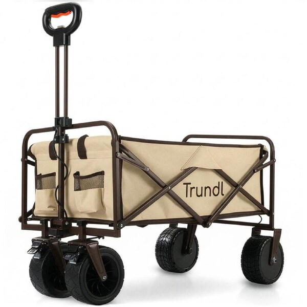TRUNDL 106L Electric Folding Pull Cart Powerful Easy Hill Climbing, All-terrain Wheels, Wagon for Beach Camping Shopping, Cream