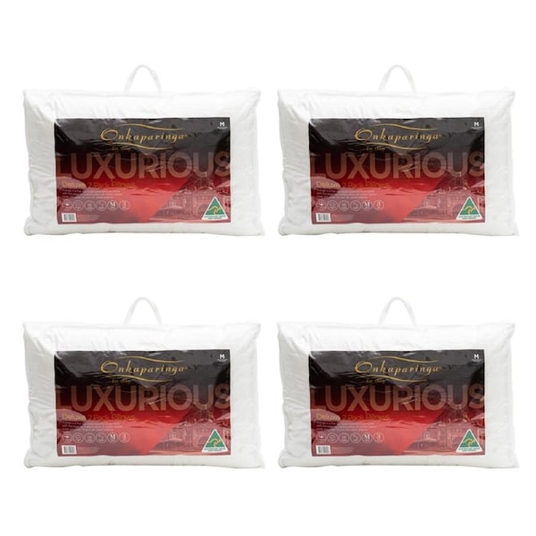4x 2pc Onkaparinga Deluxe Pillows With Cotton Sateen Cover Medium Support