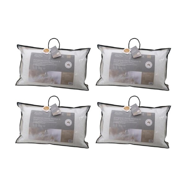 4PK Onkaparinga 50-50 Hungarian Goose Feather & Down Surround Pillow Standard