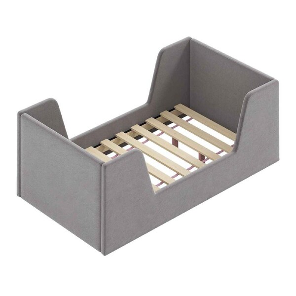 Costway Bed Frame Velvet Upholstered Floor Bed Base Platform w/Rails Headboard Girls Boys No Mattress Grey