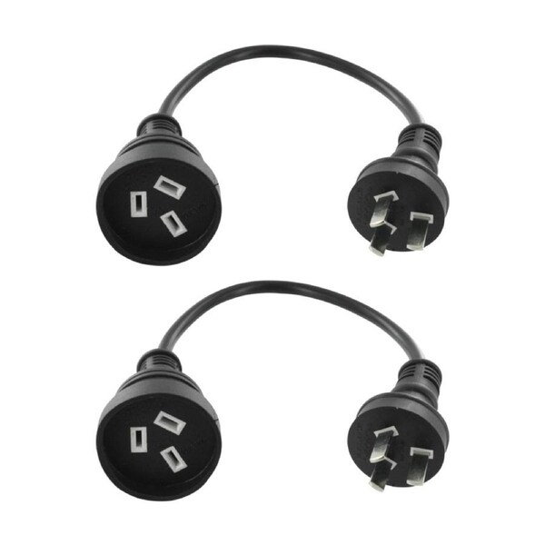 2x 30cm Mains Power Extension Lead Cord Standard Australian AU 3-Pin Plug Black
